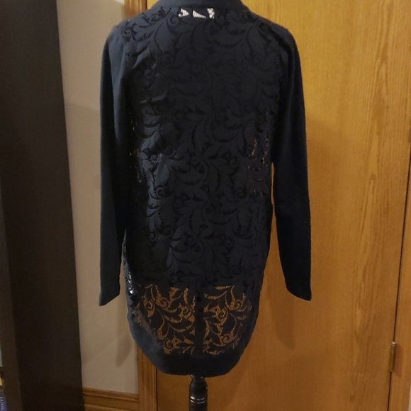 Logo lori Goldstein lace open front black cardigan - Picture 4 of 6
